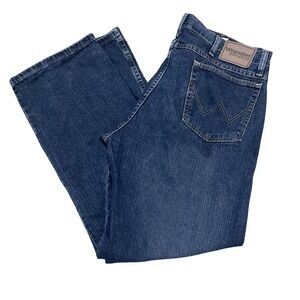 Wrangler Men Waist 36x32 Relaxed Straight Fit Jeans Dark Wash Denim